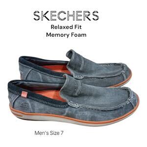 Skechers Mens Relaxed Fit Loafer Slip On Gray Canvas Shoes